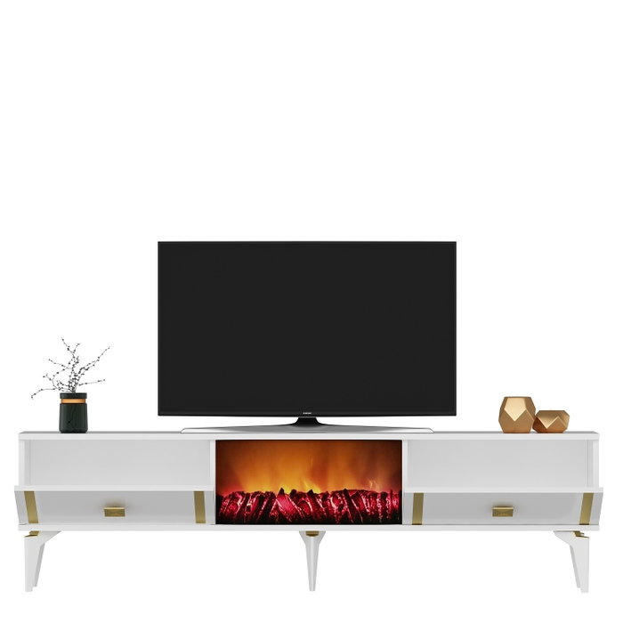 Hanah Home Doruk Fireplace - Blanco y Dorado